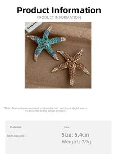 Detail of starfish brooches with colorful gradient rhinestones and gold plating