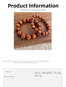 Dettaglio di bracciali in legno con trama dorata e specifiche del peso del prodotto