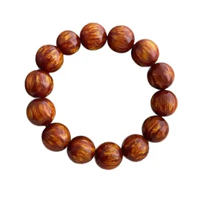 Bracciale minimalista di perle in legno stile cinese con venature dorate per uomo e donna