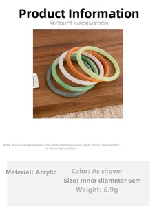 Detail view of colorful matte acrylic bangles set including specifications and dimensions