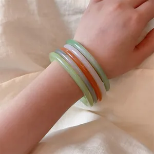 New Chinese Style Resin Bangle Translucent Colorful Minimalist Bangle Elegant Thin Circular Hand Ring Fashion High-end Jewelry For Women