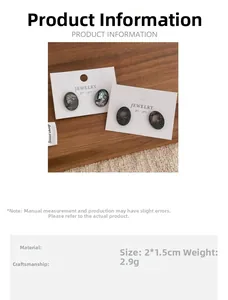 Detail of oval black shell earrings featuring a relief portrait and vintage French style