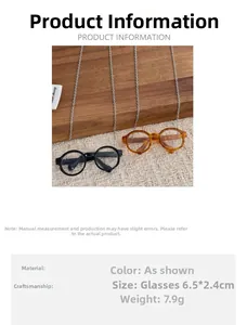 Detailed product size chart for artistic glasses-shaped necklace showing weight and dimensions