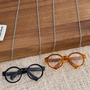 Artistic silver glasses chain with minimalist metal links and secure hooks