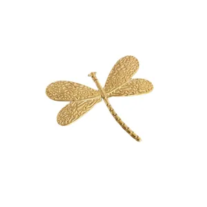 Luxurious 18K gold plated dragonfly brooch with detailed metallic wing textures on white background