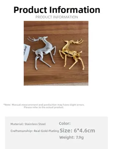 Detail of deer-shaped stainless steel brooches with gold plating and dimensions