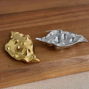 Luxury 18K gold and silver plated conch shell brooches set for women's vintage suits