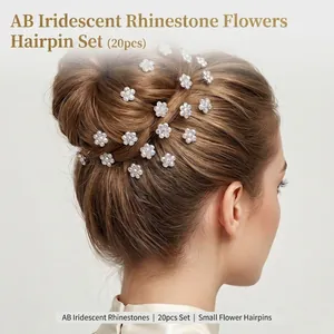 20 Épingles à Cheveux en U avec Strass AB Iridescents Alliage Floral Mariage Pics à Cheveux Fête Accessoires Pour Femmes