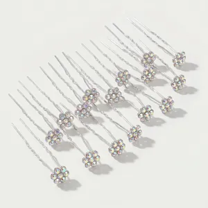 Lot de 20 épingles à cheveux de mariée en U avec fleurs en strass colorés reflets AB