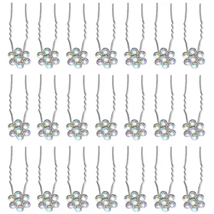 Lot de 20 épingles à cheveux de mariée en U avec fleurs en strass irisés AB