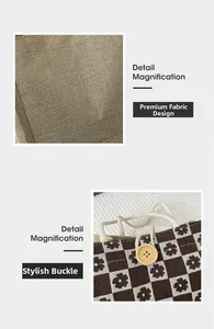 Detail of floral canvas bag showing premium linen texture and wooden button closure