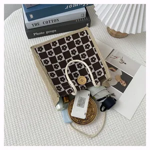 Macro detail of canvas tote bag interior showing space for cosmetics and wood button