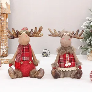 Standing telescopic Christmas elk plush dolls in red fabric holiday festive decorations