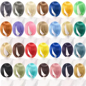 Short Bob Wig Heat Resistant Synthetic Fiber Colorful Straight Hair For Cosplay Party Daily Use