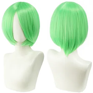 Short neon green bob wig for cosplay, 30cm thick synthetic fiber hair
