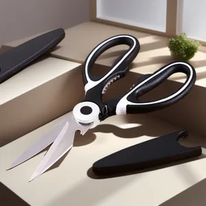 Multifunctional stainless steel kitchen shears with non-slip handle and protective sheath