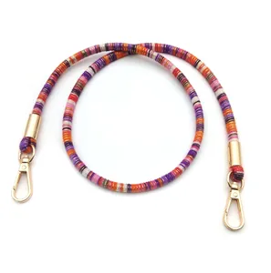 Detail of colorful woven shoulder strap with premium golden metal lobster clasps