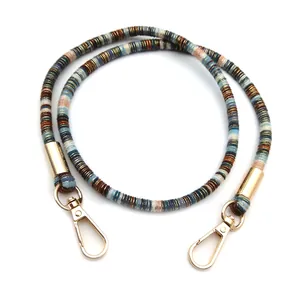 Detail of colorful woven shoulder strap with premium golden metal lobster clasps