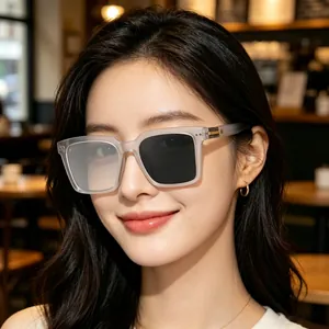Detail of square photochromic glasses showing light-to-dark lens transition effect