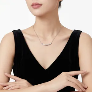 Minimalist S925 sterling silver curved bar necklace with 11 sparkling moissanite stones