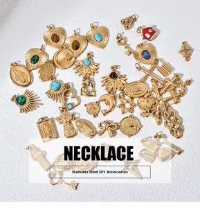 Detailed collection of gold stainless steel DIY charms with religious and celestial themes