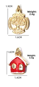 Detailed view of tree of life and red house pendants with weights 2.6g and 3.5g
