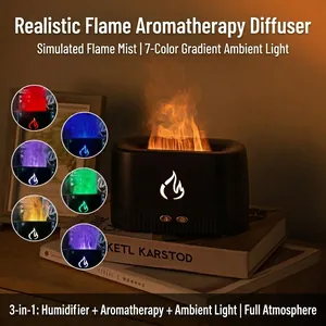 Black flame aroma diffuser with colorful LED lighting and silent mist humidifier