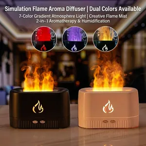 Flame aroma diffuser humidifier with colorful LED lights and mist spray for home office