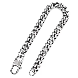 Collana Bracciale a Maglia Cubana in Acciaio Inossidabile al Titanio per Uomo Donna Gioielli Hip Hop Argento Lucido