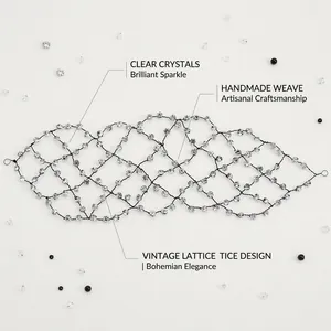 Bohemian handmade crystal lattice headband featuring vintage woven diamond patterns