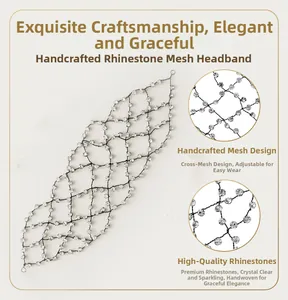 Detailed view of handmade woven mesh headband with sparkling rhinestones and flexible grid