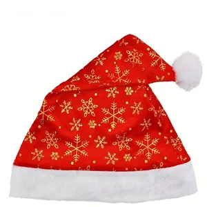 Bonnet de Noël rouge classique avec flocons dorés et bordure en peluche blanche douce