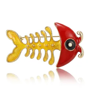 Cartoon Fishbone Brooch Alloy Enamel Pin For Clothing Accessories Fashion Fish Bone Badge Jewelry For Women Men Gift