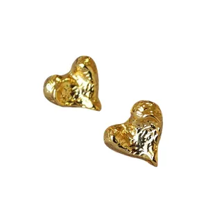 French vintage irregular heart earrings with sand texture and gold plated finish