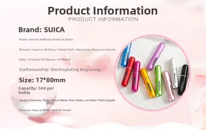 Detail specifications of 5ml refillable perfume atomizer with size 17x80mm in various colors