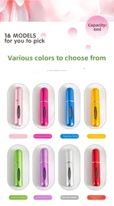 Detailed display of 6ml refillable perfume bottles in multiple matte metallic colors