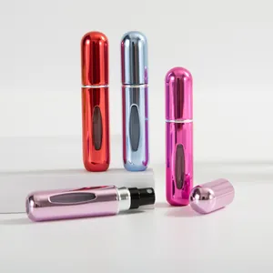 5ml portable refillable perfume atomizers in red, blue, pink, and rose gold finishes