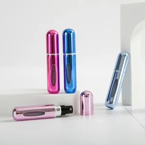 Portable 5ml refillable perfume atomizer set with visual window in multiple colors
