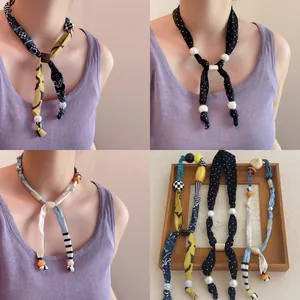 Vintage Bohemian Kralen Sjaal Halsketting Voor Dames Stof Bedrukt Stippen Gestreepte Handgemaakte Sieraden Chunky Choker