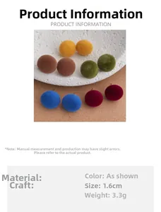 Detailed view of 1.6cm velvet flocked round stud earrings in assorted autumn colors