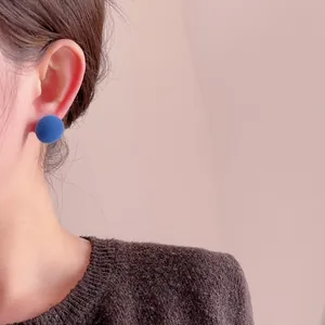 Chic blue flocked ball stud earrings for women featuring elegant retro autumn winter style