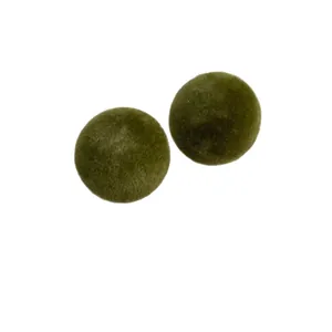 Elegant dark green velvet flocking round stud earrings with vintage aesthetic for women