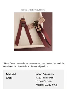Detail showing vintage British style plaid bow brooches with dimensions and weight info