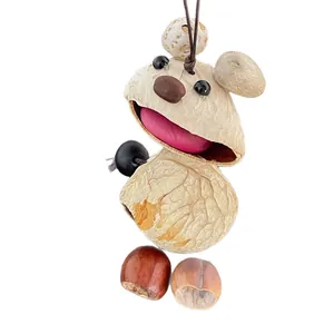 Handmade creative acorn mouse hanging ornament made of natural nut shells and seeds