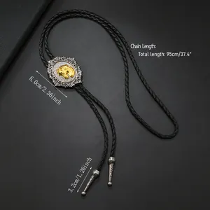 Vintage Western-Bolo-Tie mit goldenem Pferdekopf auf geflochtener schwarzer Lederschnur