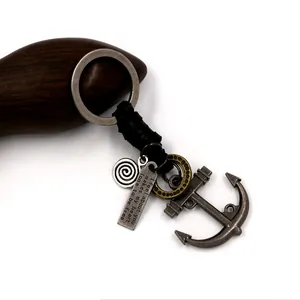 Vintage zinc alloy anchor keychain with nautical pendants and engraved metal tags