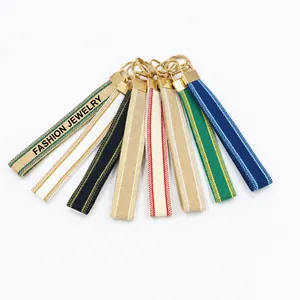 Etnische stijl geweven stoffen polsband sleutelhanger met aangepast geborduurd logo