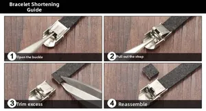 Guida passo-passo che mostra come regolare e accorciare il bracciale in pelle