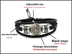 Verstellbares Herren Lederarmband-Set mit Hämatitperlen und Vintage-Totem-Anhänger