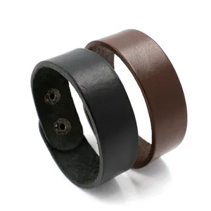 Bracciale da Uomo in Pelle di Vacchetta Primo Strato Retro Minimalista Con Bottoni a Pressione Nera Marrone Stile Punk Gioielli